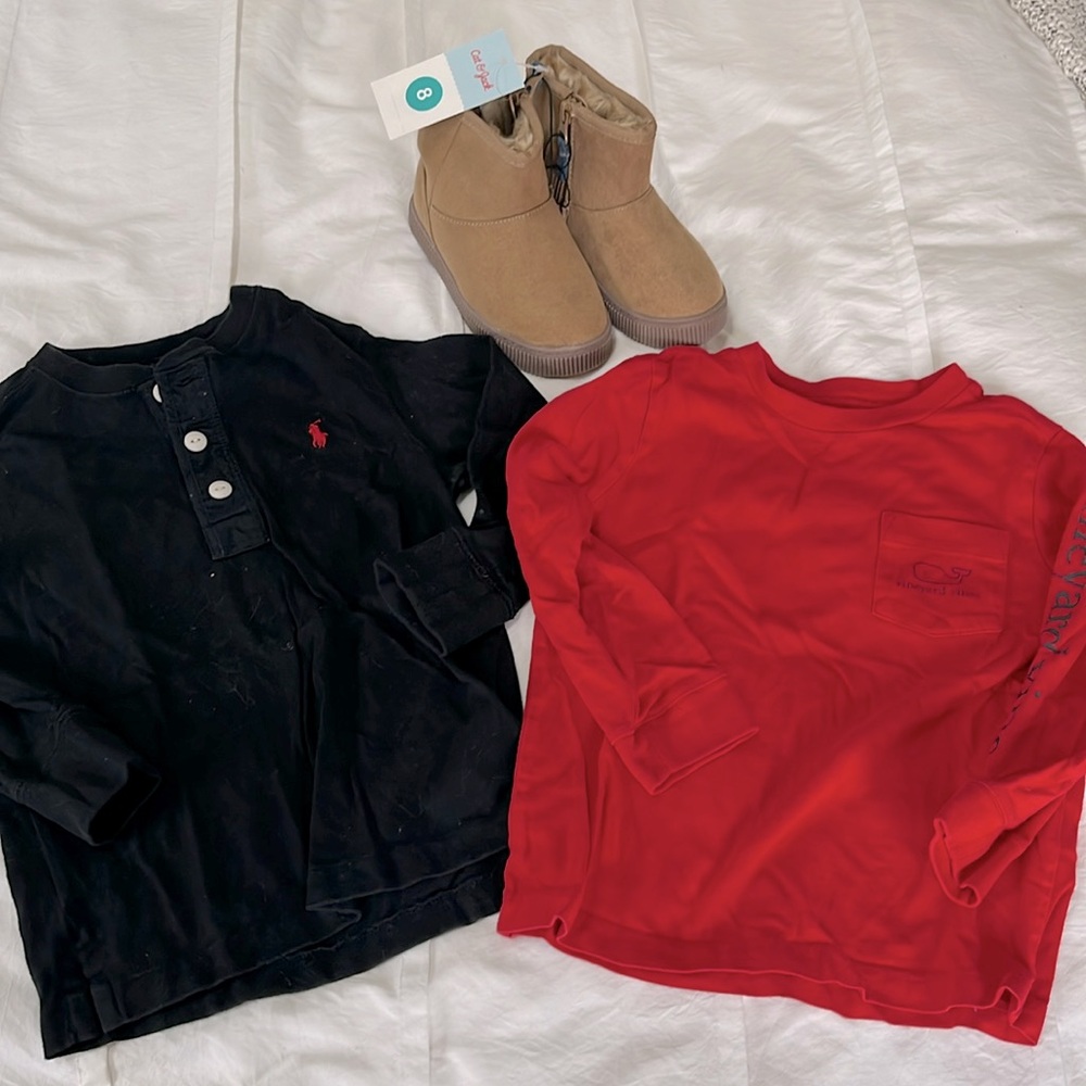 Long sleeve bundle toddler boy 3t and size 8 boot